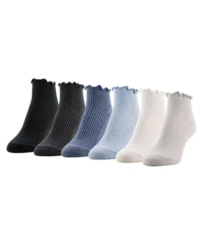 Gold Toe Women's Rib Lettuce Edge Quarter Socks, 6-pack In Blue