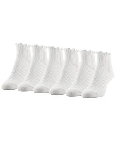 Gold Toe Women's Rib Lettuce Edge Quarter Socks, 6-pack In White