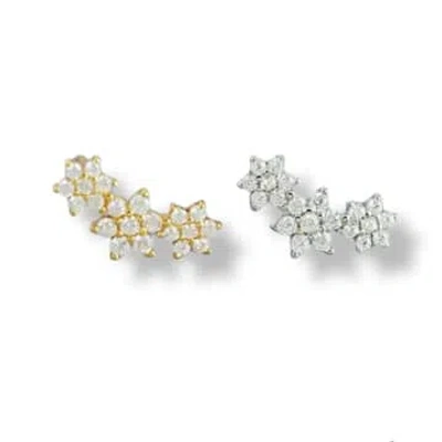 Gold Trip Crystal Flower Ear Climbers In Gold