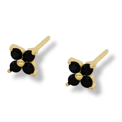 Gold Trip Women's Black / Gold Black Crystal Flower Studs In Gold