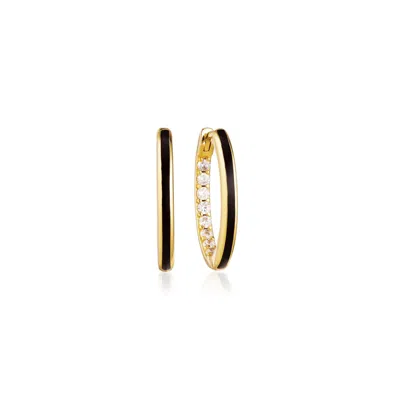 Gold Trip Women's Black / Gold Small Black Enamel Hoop Earrings In Gold