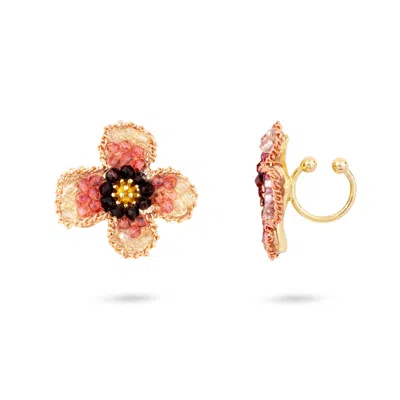 Gold Trip Women's Black / Red / Gold Wild Pansy Clip On Earrings