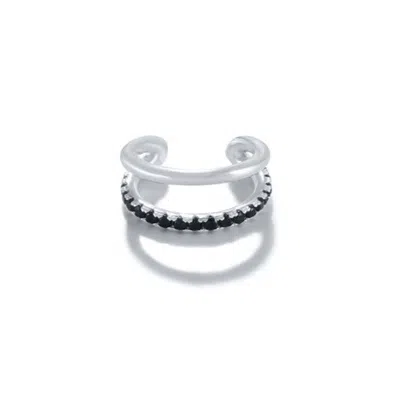 Gold Trip Women's Black / Silver Black Crystal Double Ear Cuff In Silver In Metallic