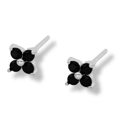 Gold Trip Women's Black / Silver Black Crystal Flower Studs In Silver In Metallic