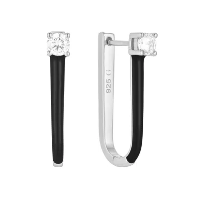 Gold Trip Women's Black / Silver Black Enamel U Hoop Earrings In Silver
