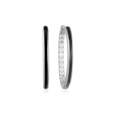 Gold Trip Women's Black / Silver Large Black Enamel Hoop Earrings In Silver In Multi
