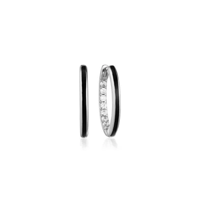 Gold Trip Women's Black / Silver Small Black Enamel Hoop Earrings In Silver In Multi