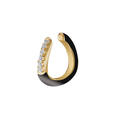 Gold Trip Women's Black / White / Gold Black Enamel Wave Ear Cuff Gold