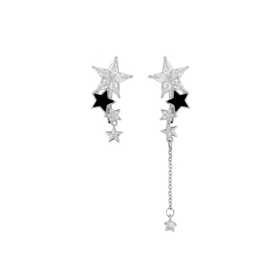 Gold Trip Women's Black / White / Silver Star Asymmetric Drop Clip On Earrings In Silver In Metallic
