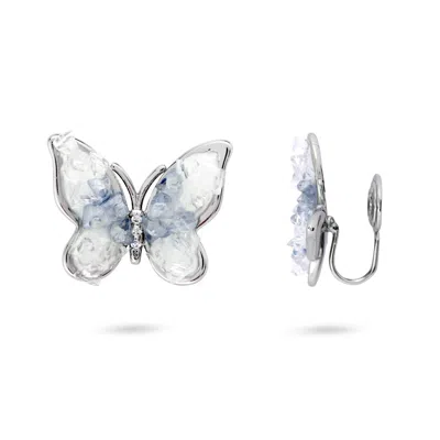 Gold Trip Women's Blue / Silver Blue Crystal Butterfly Clip On Earrings