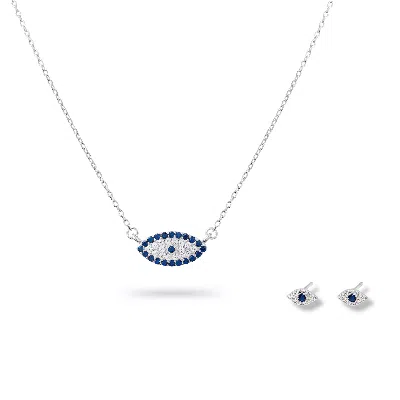 Gold Trip Women's Blue / Silver Blue Lucky Evil Eye Necklace & Earrings Set In Silver In Multi