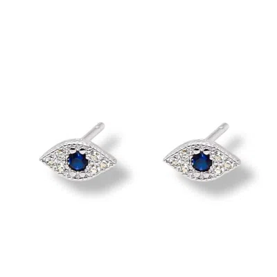 Gold Trip Women's Blue / Silver Lucky Evil Eye Stud Earrings In Silver In Metallic