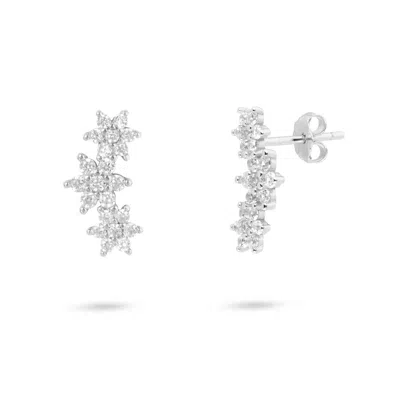 Gold Trip Women's Crystal Flower Ear Climbers In Silver