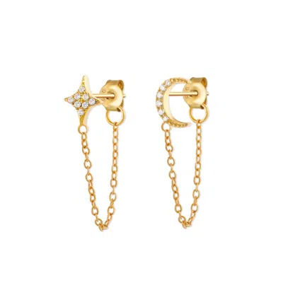 Gold Trip Women's Crystal Star & Moon Chain Earrings In Gold