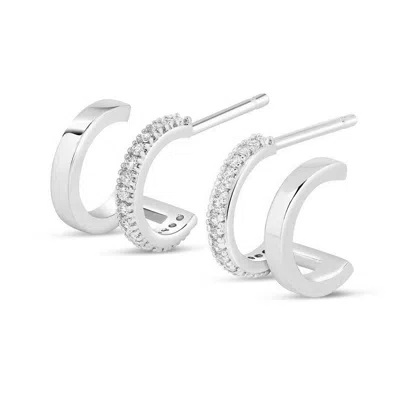 Gold Trip Women's Double Hoop Illusion Earrings In Silver In White