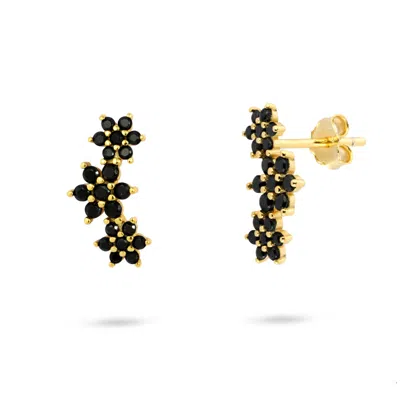 Gold Trip Women's Gold / Black Black Crystal Flower Ear Climbers In Gold