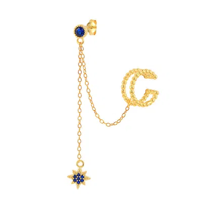 Gold Trip Women's Gold / Blue Blue Star Chandelier Single Earring & Ear Cuff In Gold In Brown