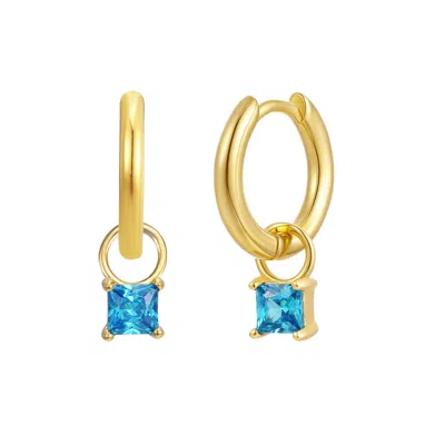 Gold Trip Women's Gold / Blue March Huggie Hoop Birthstone Charm Earrings In Gold