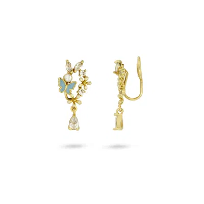 Gold Trip Women's Gold / Blue / White Wild Butterfly Drop Clip On Earrings