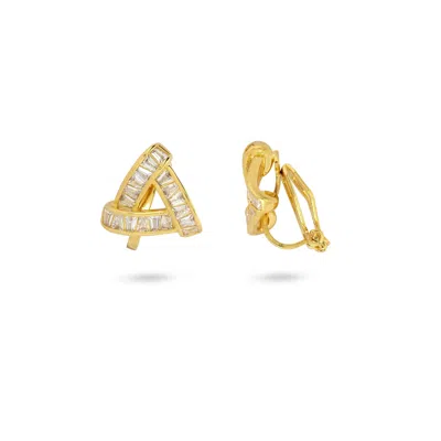 Gold Trip Women's Gold Crystal Triangle Clip On Earrings