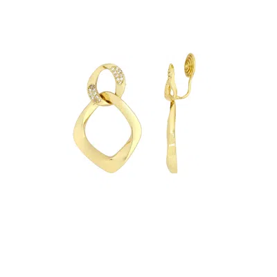 Gold Trip Women's Gold Double Oval Hoop Drop Clip On Earrings
