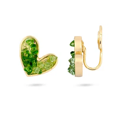 Gold Trip Women's Gold / Green Green Heart Clip On Earrings