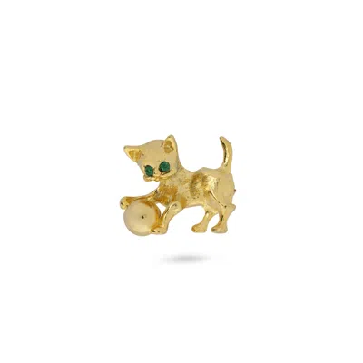 Gold Trip Women's Gold / Green Vintage Gold Kitten Brooch In Multi