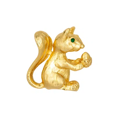 Gold Trip Women's Gold / Green Vintage Gold Squirrel Brooch In Multi