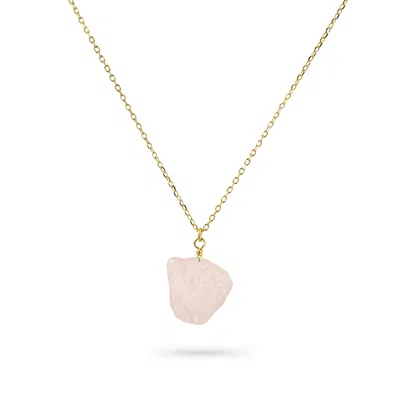 Gold Trip Women's Gold / Orange Rose Quartz Pebble Pendant In Gold In Pink