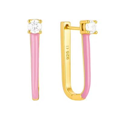 Gold Trip Women's Gold / Pink Pink Enamel U Hoop Earrings In Gold In Multi