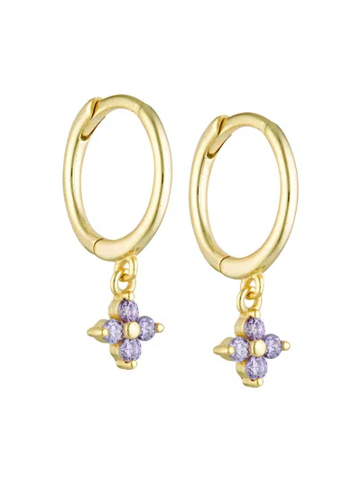 Gold Trip Women's Gold / Pink / Purple Amethyst Crystal Flower Huggie Hoops In Gold In Multi