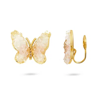 Gold Trip Women's Gold / Pink / Purple Pink Crystal Butterfly Clip On Earrings