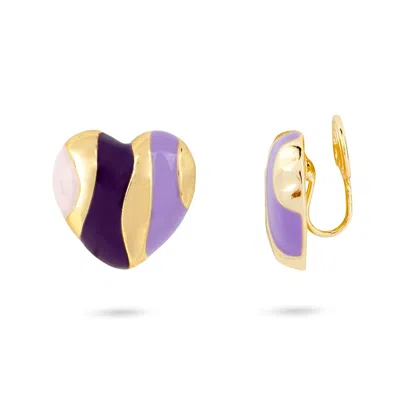 Gold Trip Women's Gold / Pink / Purple Purple Heart Clip On Earrings In Gold In Multi