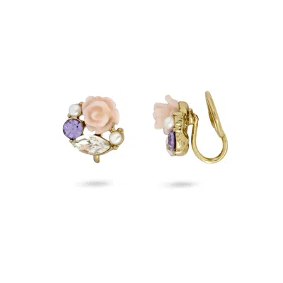 Gold Trip Women's Gold / Pink / Purple Tiny Rose Clip On Earrings