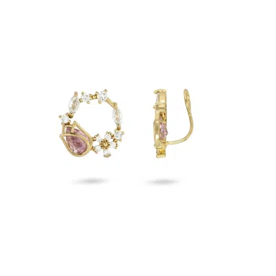 Gold Trip Women's Gold / Pink / White Pink Rose Garden Clip On Earrings