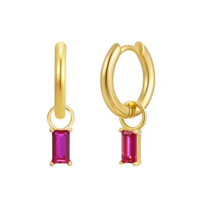 Gold Trip Women's Gold / Red July Huggie Hoop Birthstone Charm Earrings In Gold