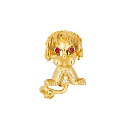 Gold Trip Women's Gold / Red Vintage Chinese Guardian Lion Brooch In Multi