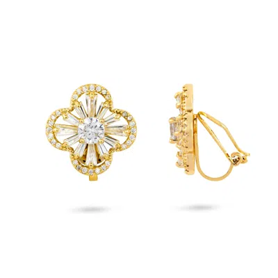 Gold Trip Women's Gold / White Clover Flower Clip On Earrings In Gold In Multi