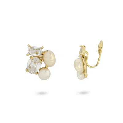 Gold Trip Women's Gold / White Crystal Pearl Clip On Earrings