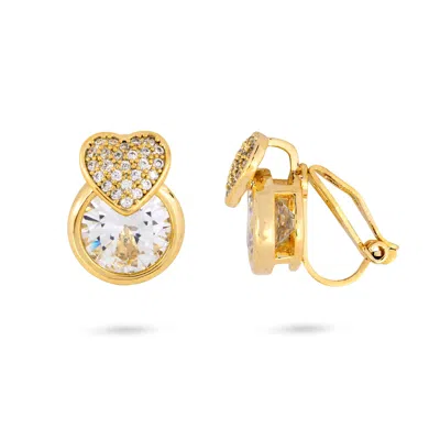 Gold Trip Women's Gold / White Cushioned Heart Clip On Earrings In Gold