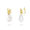 Gold Trip Women's Gold / White Drop Pearl Clip On Earrings In Gold In Multi