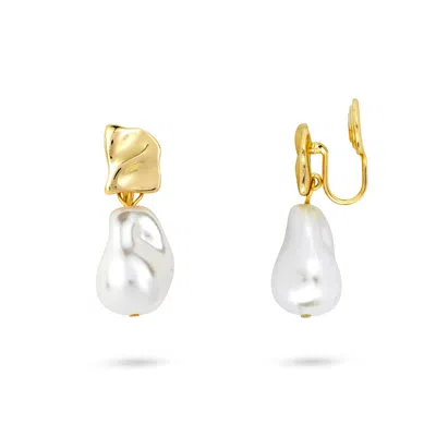 Gold Trip Women's Gold / White Drop Pearl Clip On Earrings In Gold In Multi