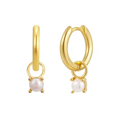Gold Trip Women's Gold / White June Huggie Hoop Birthstone Charm Earrings In Gold In Multi