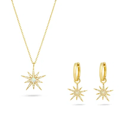 Gold Trip Women's Gold / White North Star Necklace & Earrings Set In Gold