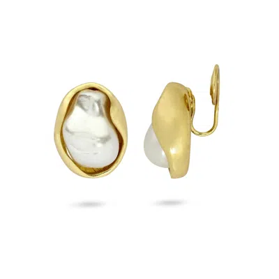 Gold Trip Women's Gold / White Oyster Clip On Earrings