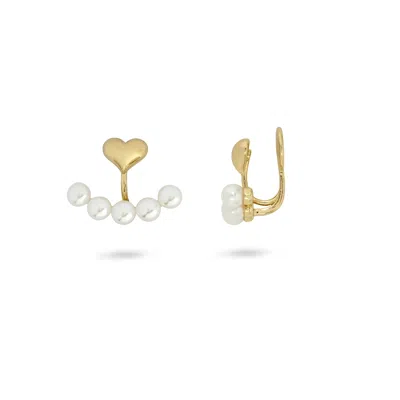 Gold Trip Women's Gold / White Pearl Ear Jacket Clip On Earrings