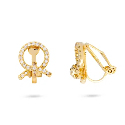 Gold Trip Women's Gold / White Round Bow Clip On Earrings In Gold