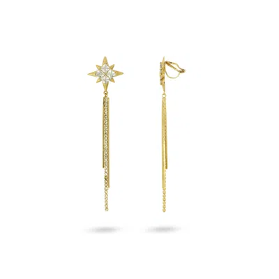 Gold Trip Women's Gold / White Sparkle Star Drop Clip On Earrings