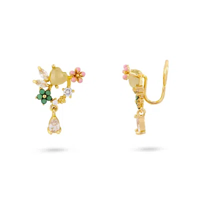 Gold Trip Women's Green / Pink / Purple Wild Flower Drop Clip On Earrings In Multi