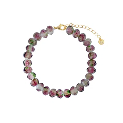 Gold Trip Women's Green / Purple / Gold Spring Rose Glass Beaded Bracelet In Gold